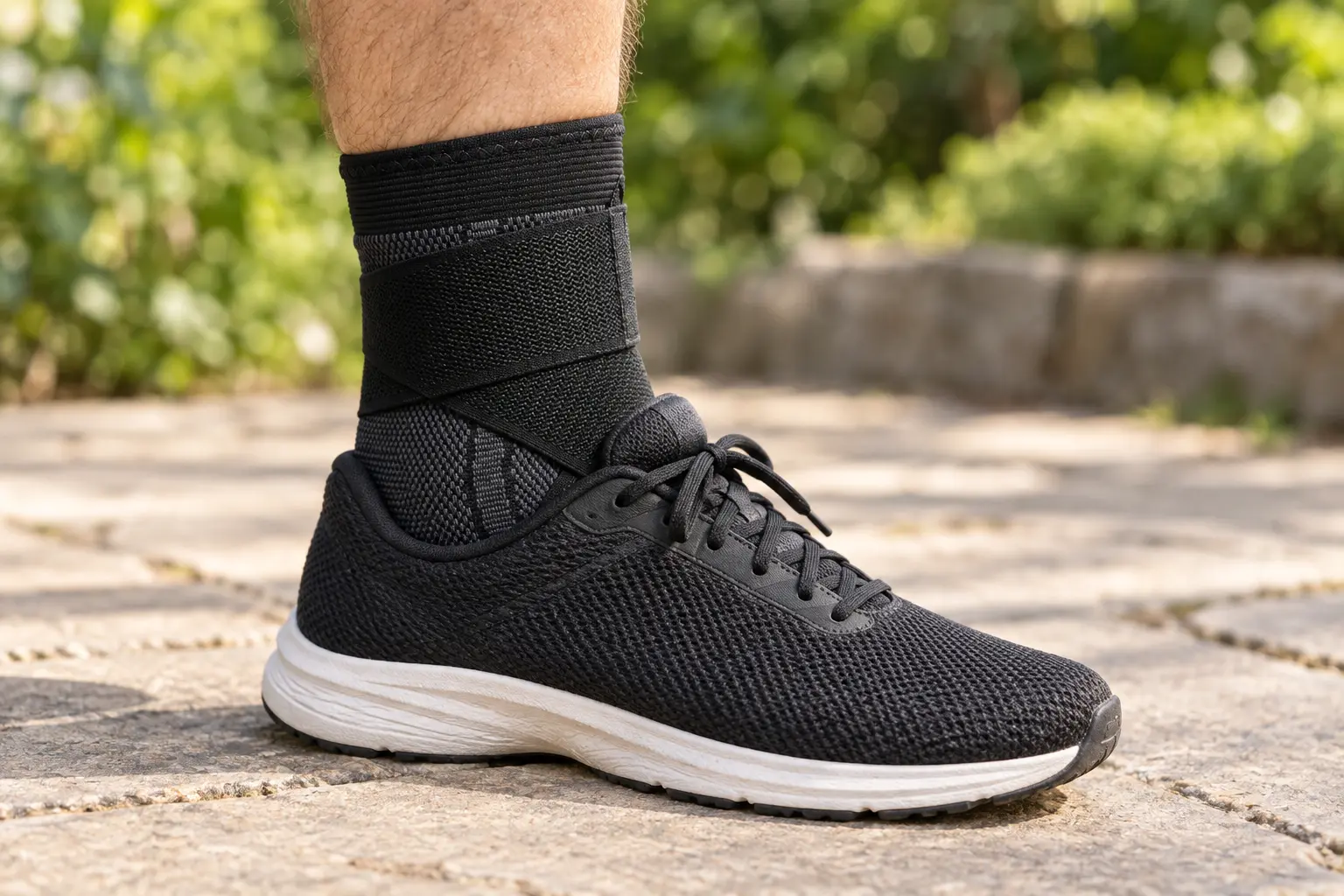 Black KnitPair sleeve fitting neatly inside a black everyday shoe.