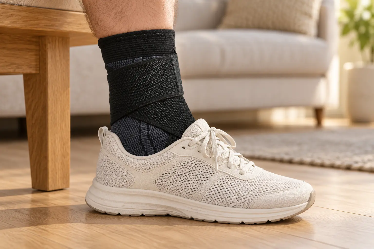 Black KnitPair sleeve worn comfortably with a white everyday shoe at home.